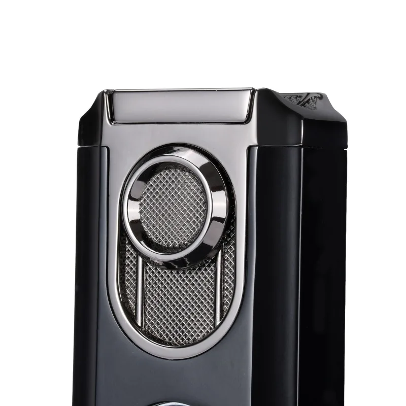 

New high-end fashion strong three-flame cigar lighter multi-function V-shaped cigar cutter lighter thickened and durable daily