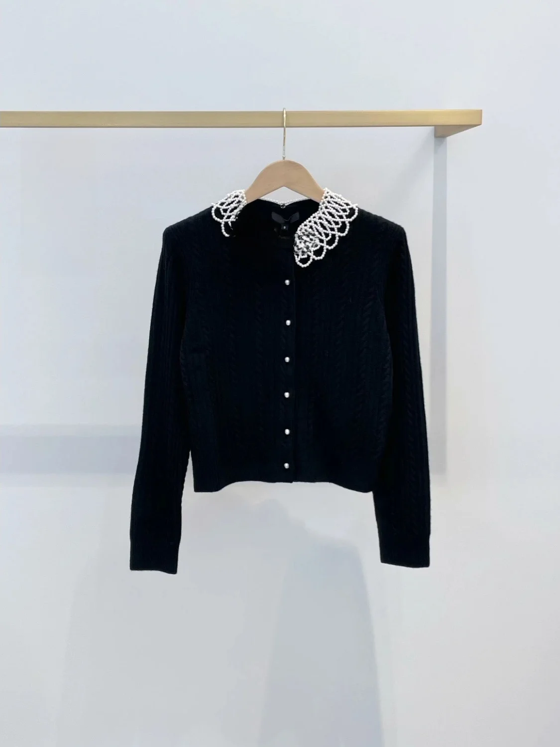 

Elegant Black Long Sleeve Woolen Knitted Sweater with Detachable Pearl Collar by HEIDD Suitable for Daily Wear in Autumn And ...