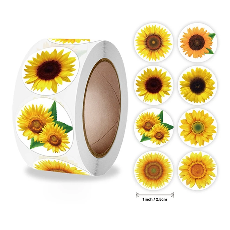 Sunflower Stickers, 500Pcs Sunflower Label Stickers 1 Inch Self Adhesive Decoration Sticker For Thanksgiving 8 Designs