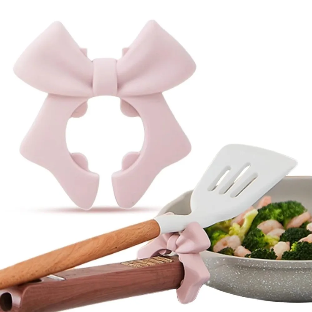 Bow-knot Spoon Rest Silicone Construction Heat-Resistant Material Pan Clip Rack Cute Design Space-Saving Silicone Spoon Holder