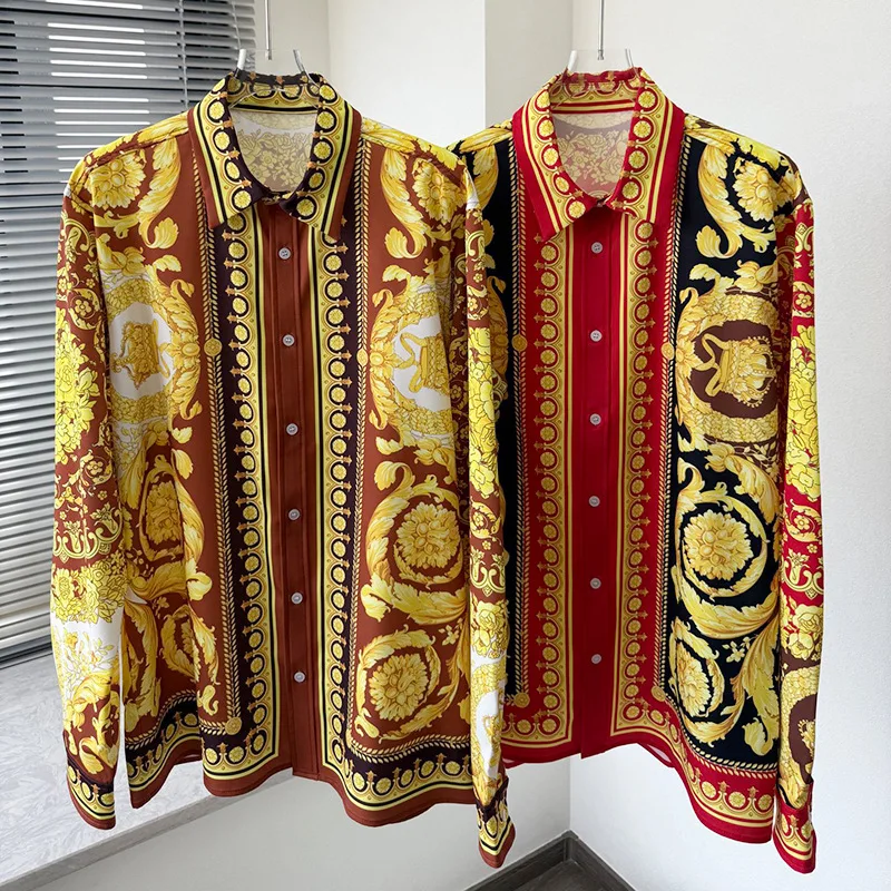 2026 Spring Luxury Printed Men's Shirt Long Sleeve Casual Social Shirt Vintage Loose Banquet Party Streetwear Camisa Masculina