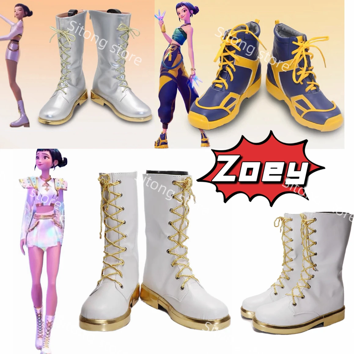 

Детская обувь для девочек KPop «Охотники на демонов» HUNTR/X Zoey, ботинки для косплея, карнавальные ботинки на Хэллоуин для взрослых, индивидуальный заказ