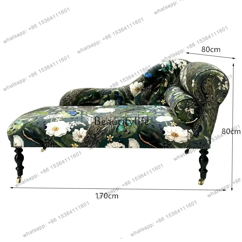 X4 French Vintage Pastoral Floral Fabric Single Chair Villa Master Bedroom Bedside Stool Retro Chaise Longue