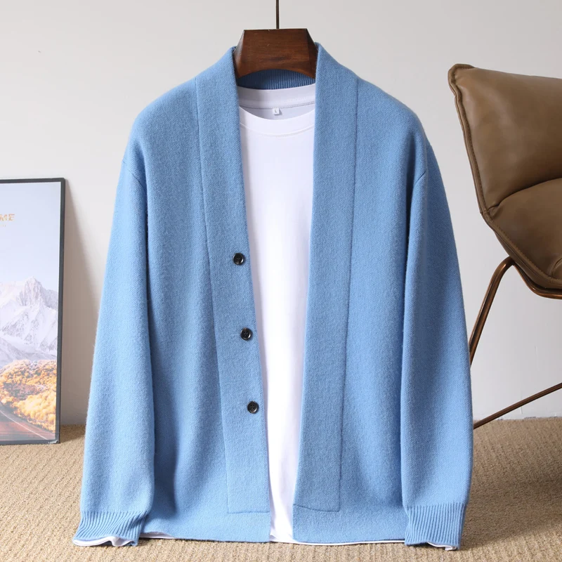 Autumn And Winter Knitted Wool Cardigan Men's Solid Color Casual Sweater Joker Coat Young Coat