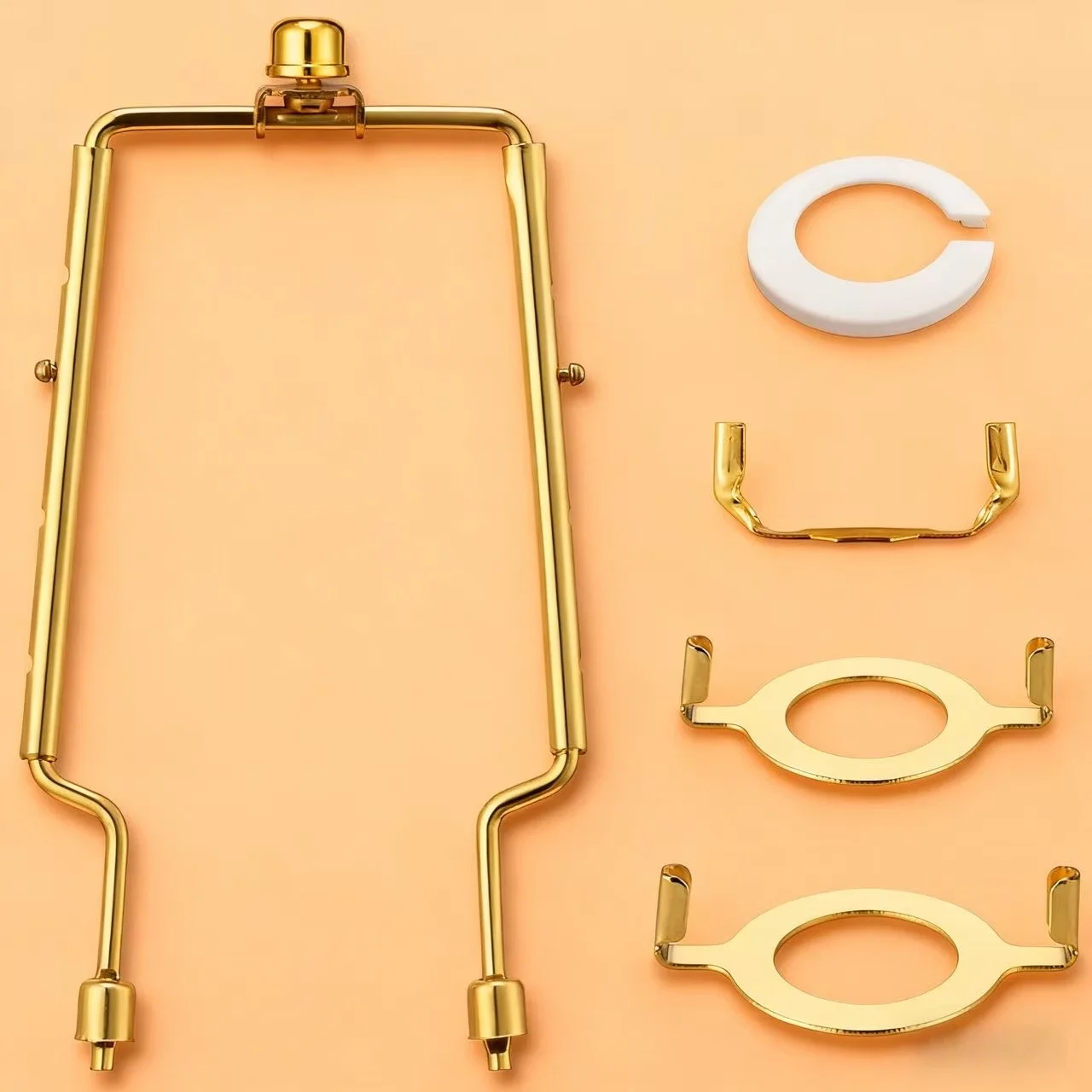 

7/8/9/10 inch Adjustable Lamp Harp Kit, Hardware Parts Included Harp Frame and Finials, Standard Saddle, Lamp Shade Holder