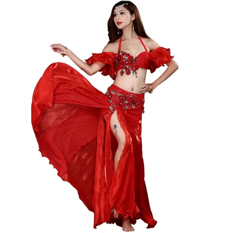 New Adult Lady women Belly Dance Costume Oriental bellydance skirt Stage Performance set Bra Belt Skirt Bellydancing Wear