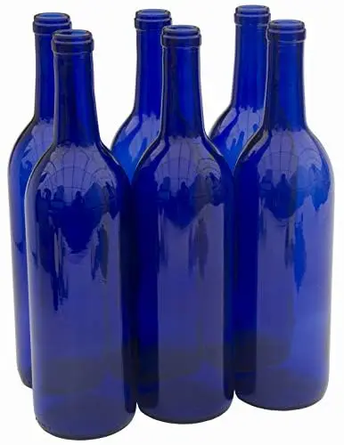 

Cobalt Blue Glass Bordeaux Wine Bottles 750ml Flat-Bottomed Cork Finish Case of 6