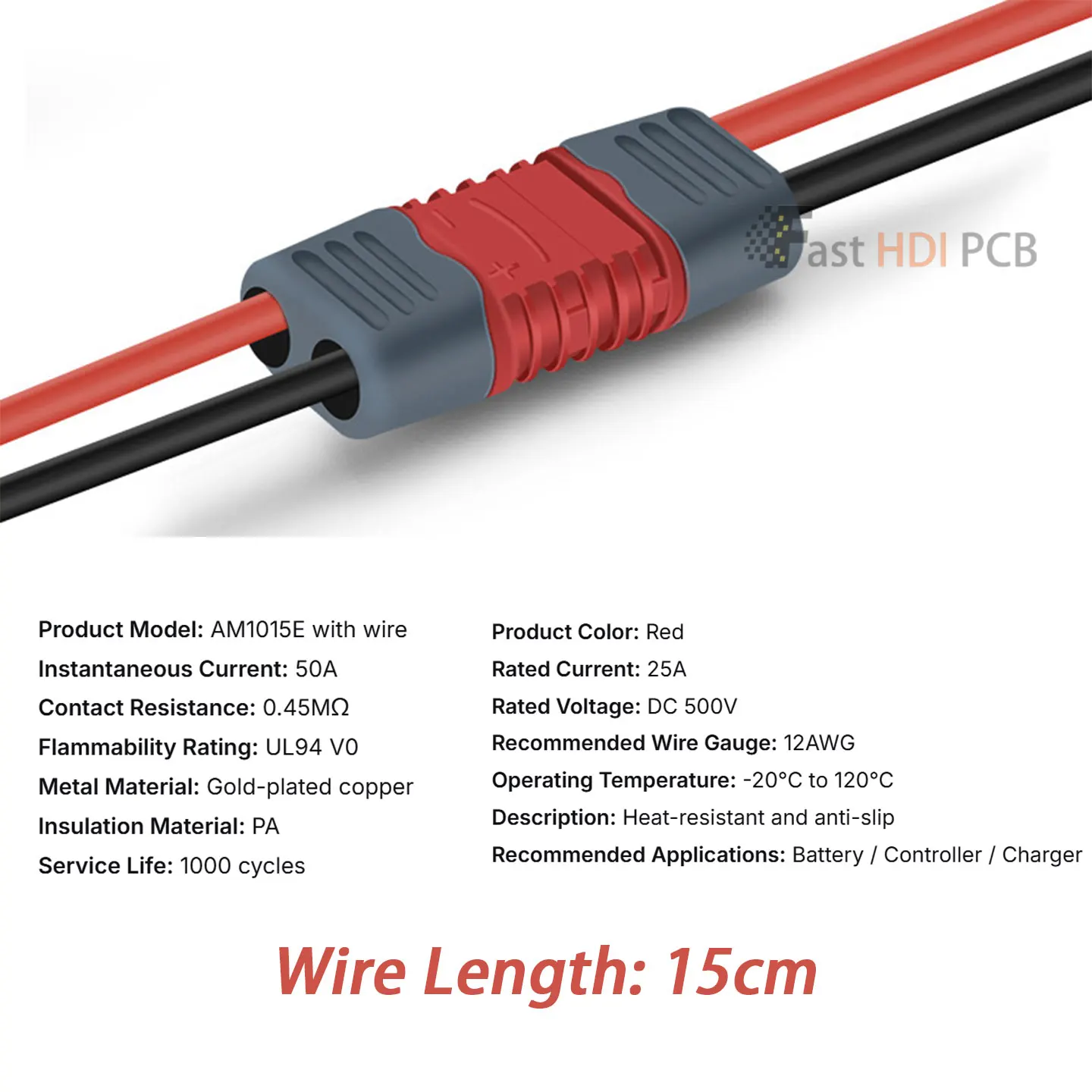 AM1015E T Connector 25A 50A Gold Plated DC Power RC Plug Male Female Set with Wire 15CM for Drone RC Model Battery Controller