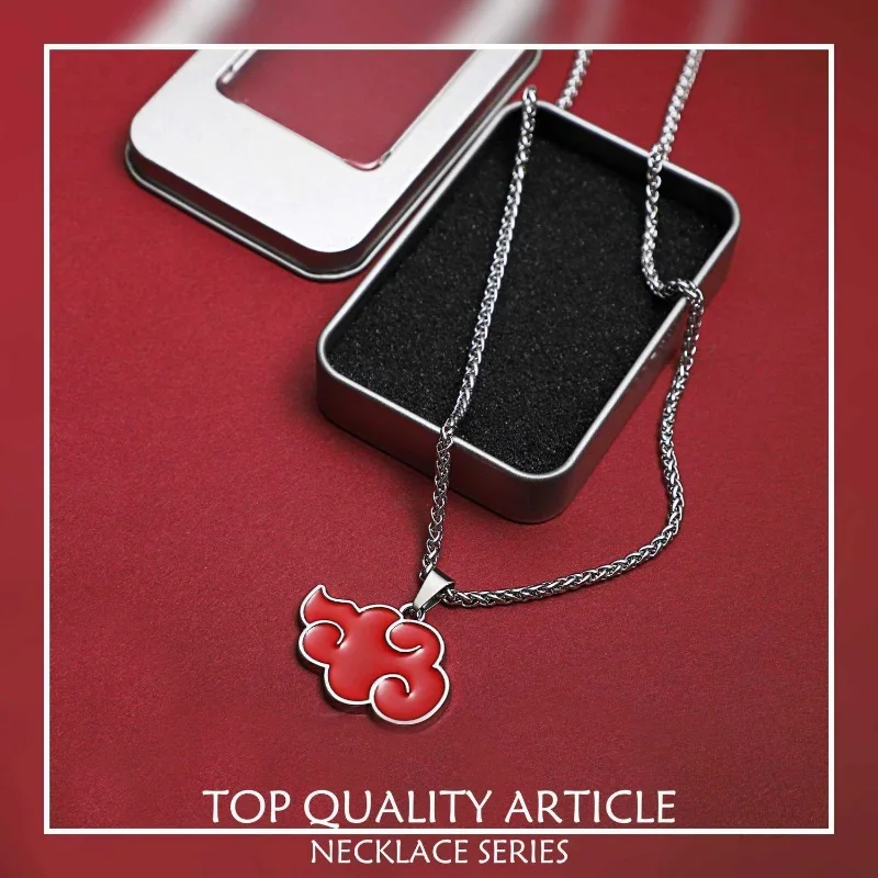 NARUTO Akatsuki Red Cloud Pendant Necklace Men Stainless Steel Cosplay Anime Chain Necklace for Men Jewelry Accessories Gift