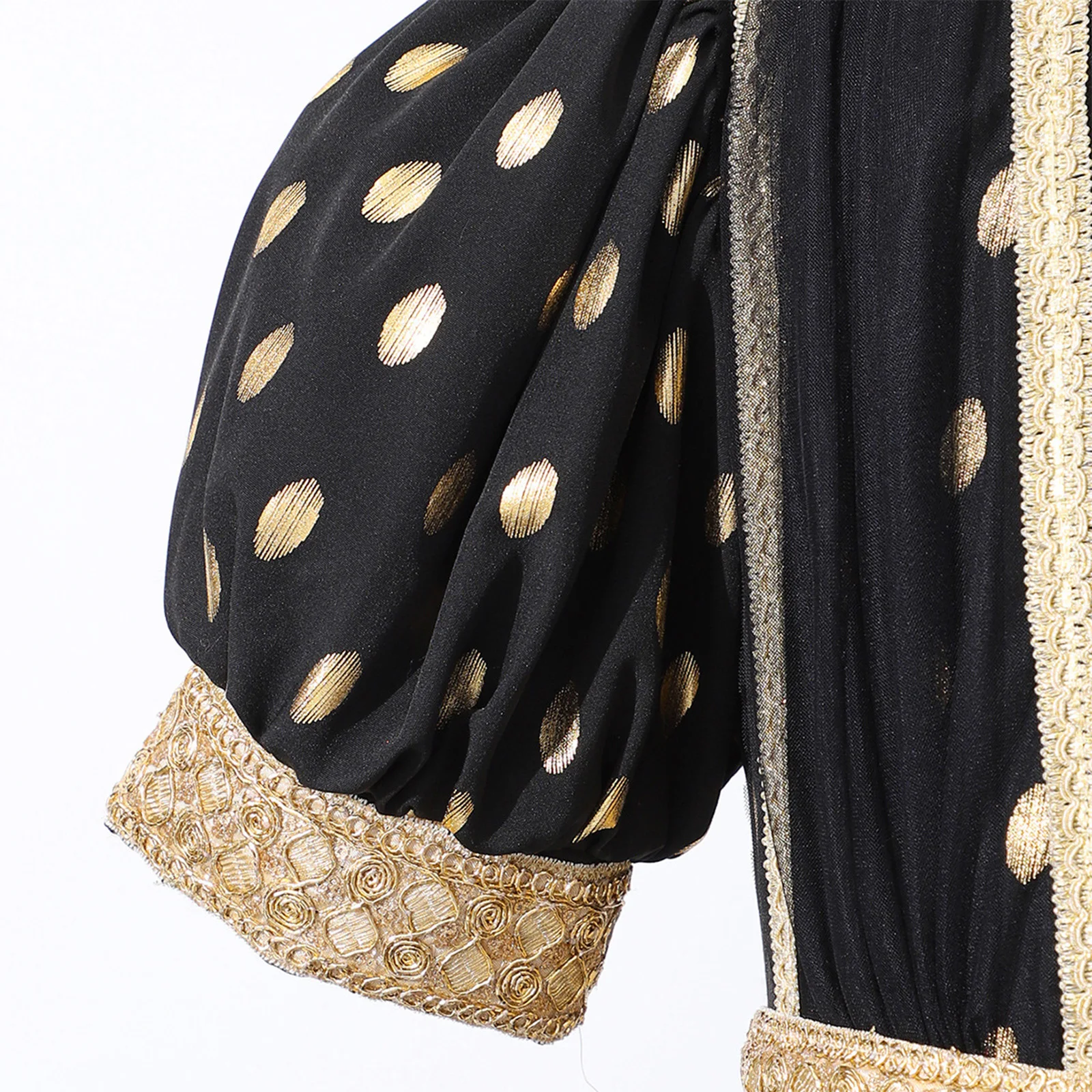 

Little Girls Polka Dots Dress Halloween Vintage Princess Dress Gold Trims Puffy Sleeve Ruffled Long Dress Birthday Party Gowns