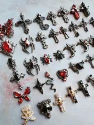 10pcs/lot Halloween Black Skull Cross Zircon Crystals Metal Nails Jewelry Decorations Nail Art Accessories Charms Parts Supplies