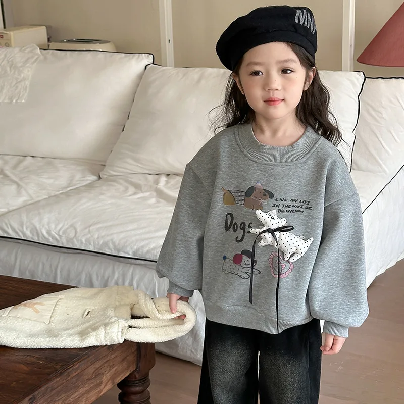 

Girls Hoodies Children 2024 New Autumn Winter Cartoon Cute Simple Casual Top Hoodies Korean Simple Style Hoodies Clothes