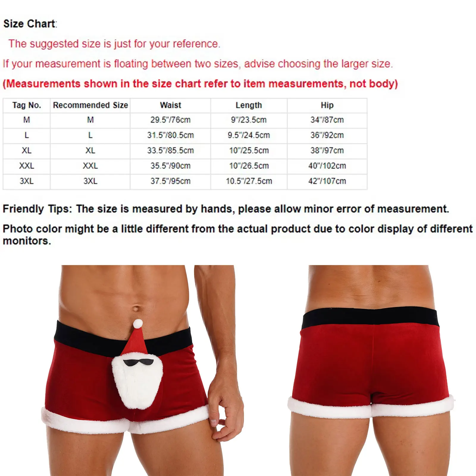 Mens Bowknot Velvet Boxer Brief Christmas Holiday Santa Claus Theme Party Costume Funny Wide Elastic Waistband Shorts Underwear