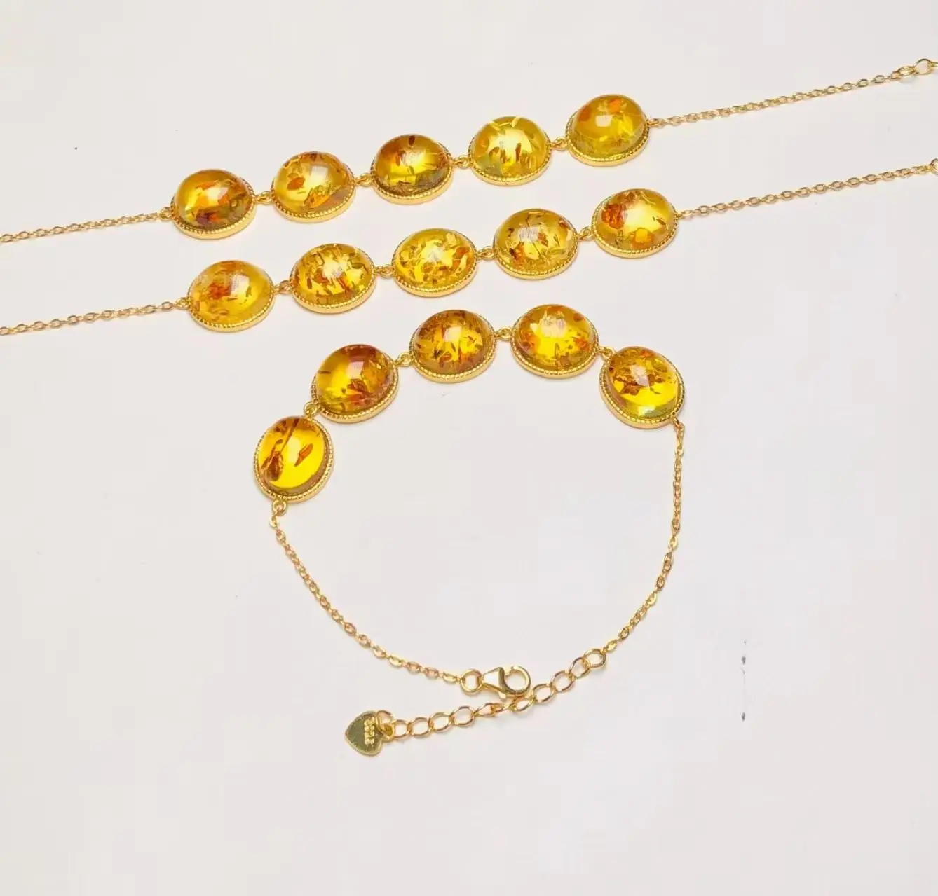 Certificated 925 Silver Set 5pcs Natural Piebald Amber Chain Bracelets for Ladies Oval Cut Yellow Stone Cuff Bangle Fine Jewelry