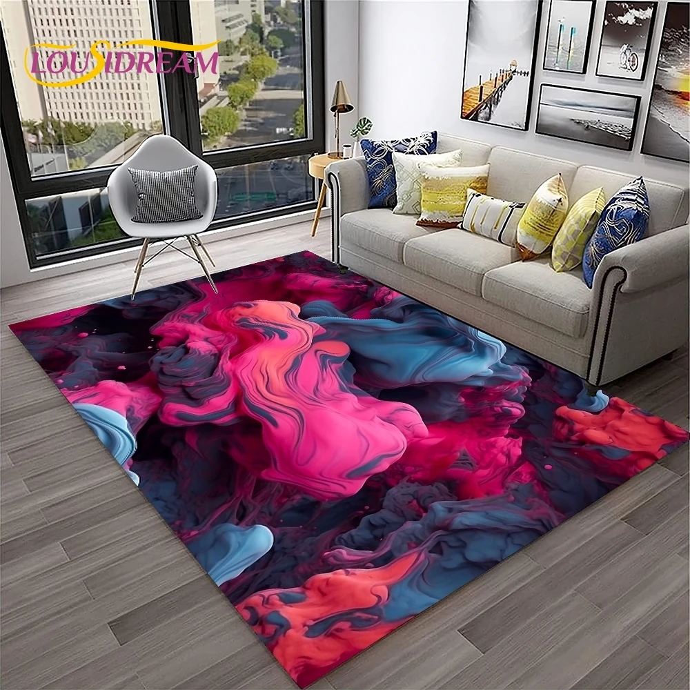 3D Illusion Fluid Colour Irregular Marble HD Carpet Rug for Home Living Room Sofa Doormat Decor,kids Area Rug Non-slip Floor Mat