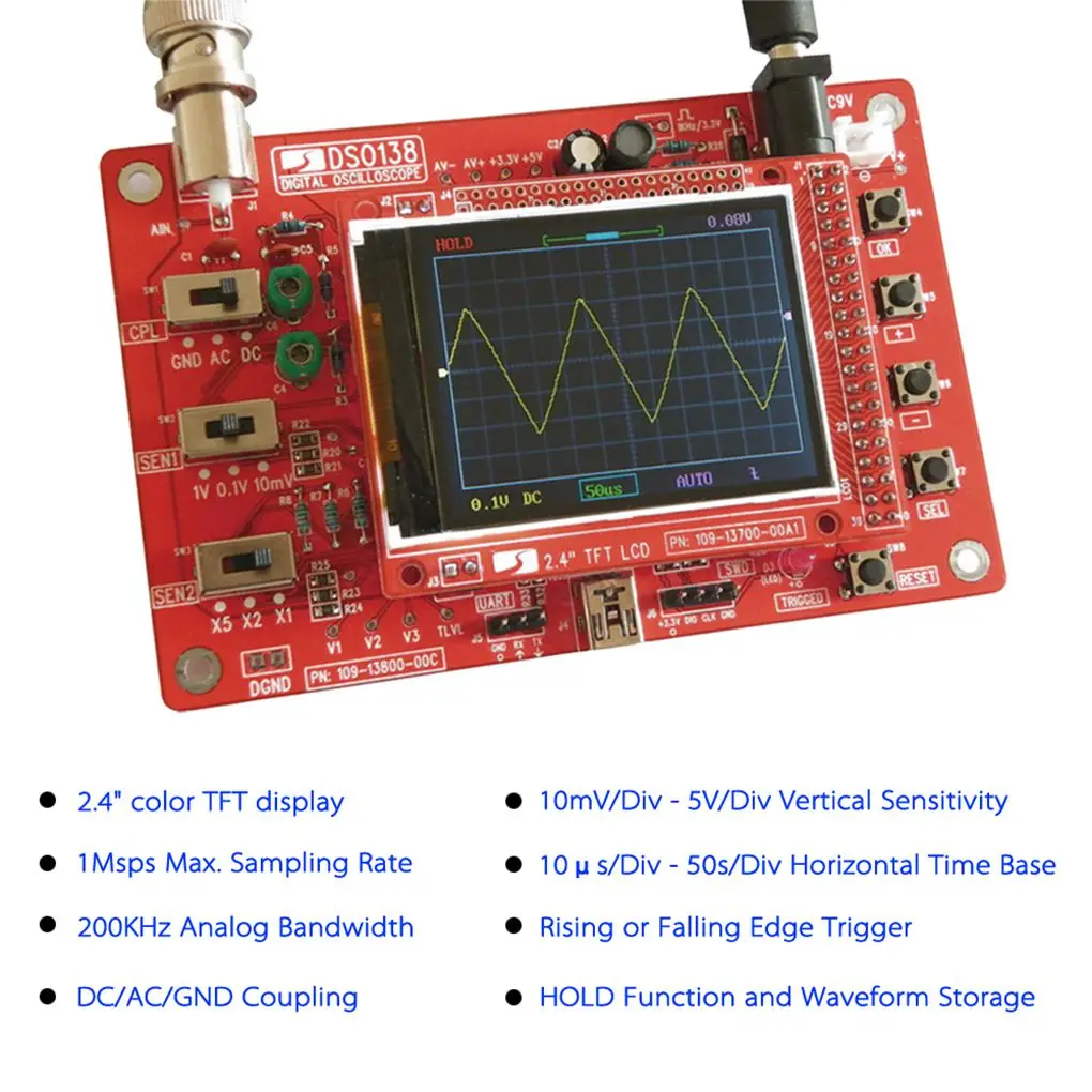 Imagem -06 - Osciloscópio Display Lcd Vermelho Faça Você Mesmo Shell Conjunto Eletrônico Dso138-digital