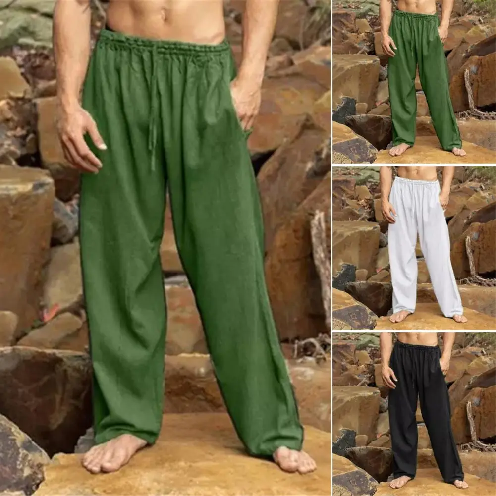 Straight Leg Pants Comfortable Men's Wide Leg Trousers with Drawstring Elastic Waist Deep Crotch Soft Breathable for Everyday