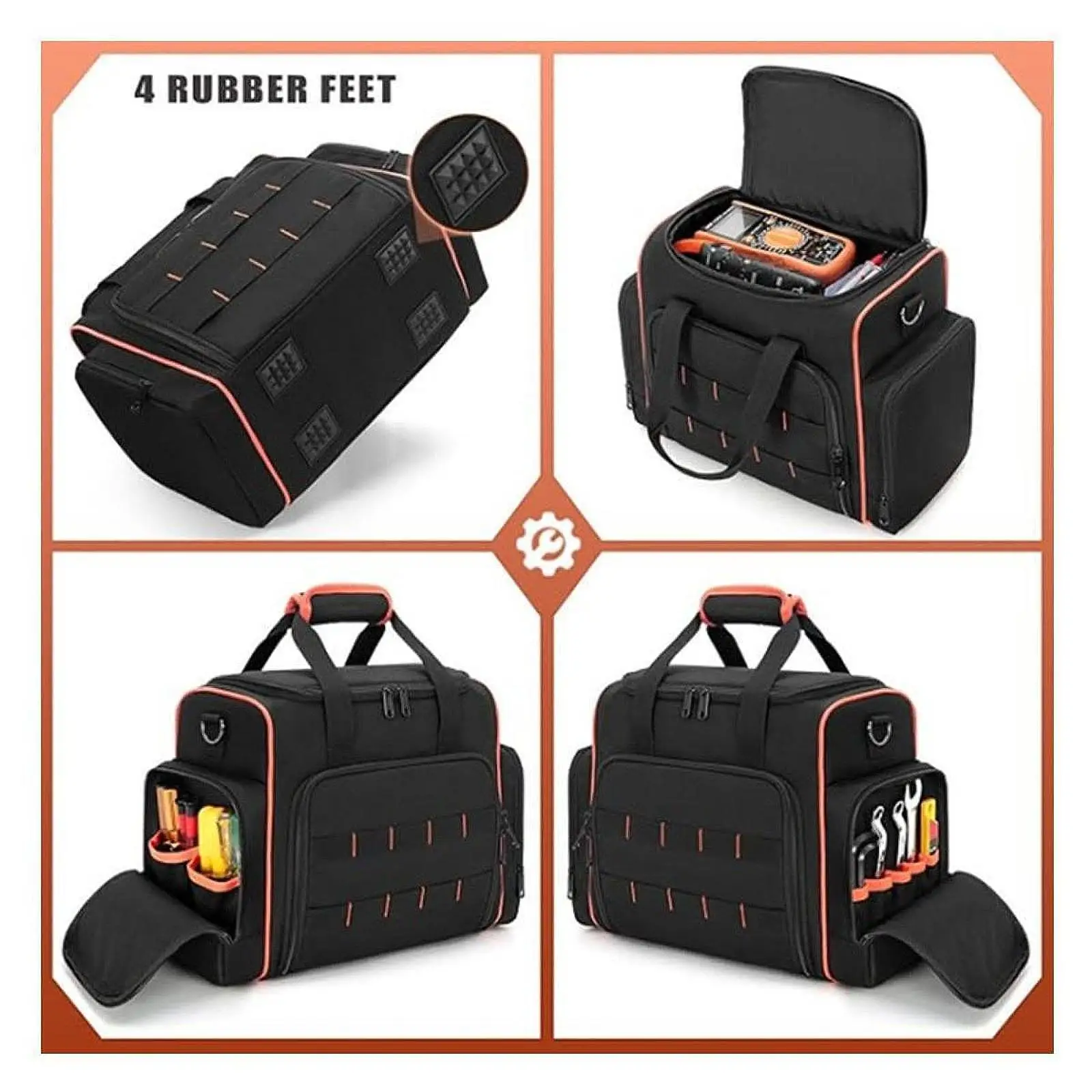 ツール収納バッグ-大容量、耐久性、多用途、ツールハンドバッグ、取り外し可能なケース3個付き、職人向け2層ツールトート