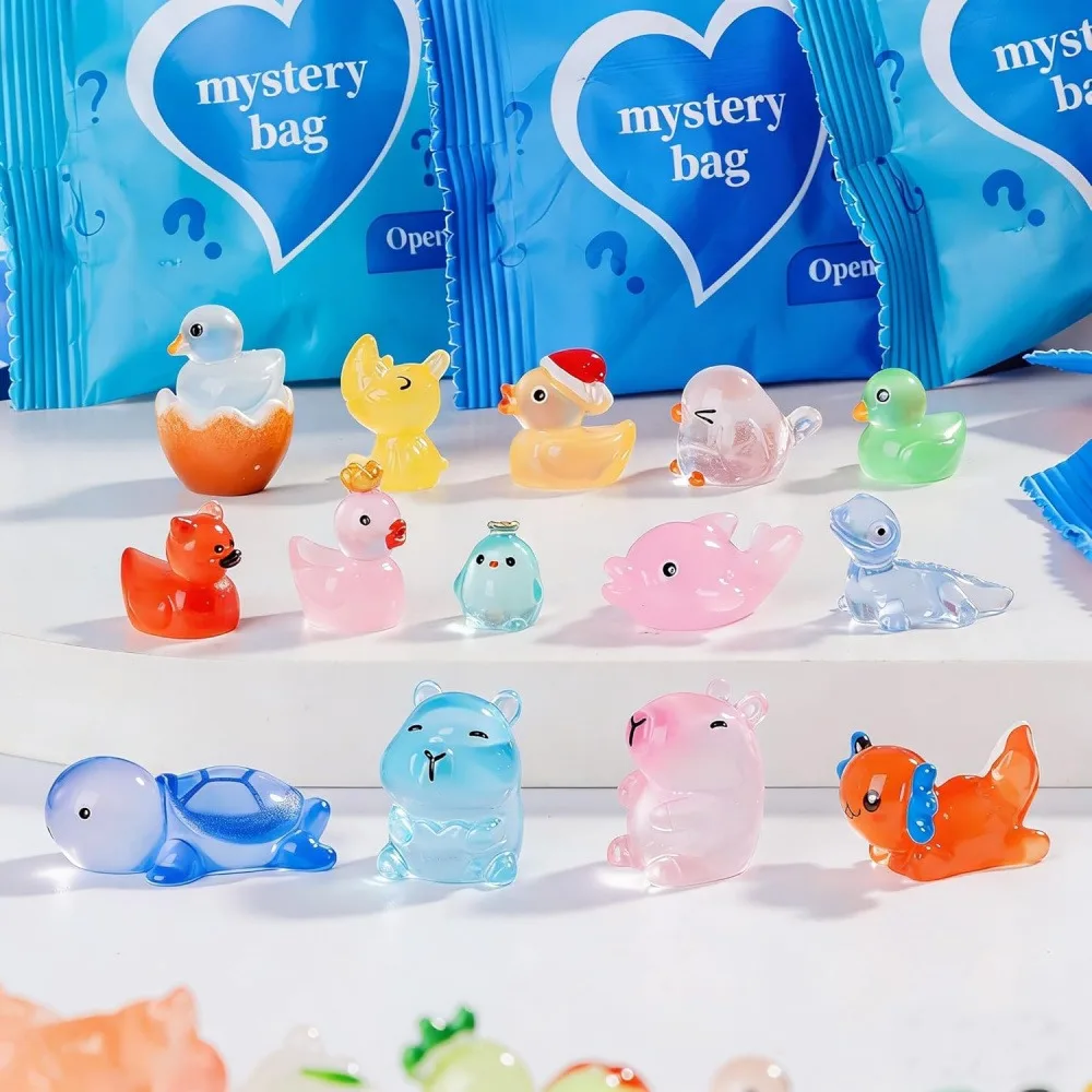 3 Packs 12 Pcs Total Glow in The Dark Mini Animal Mystery Bags, Cute Luminous Tiny Resin Animal Figurine Blind Bags, DIY Miniature Ornament Surprise Blind Toy for Kids Party Favors Classroom Rewards