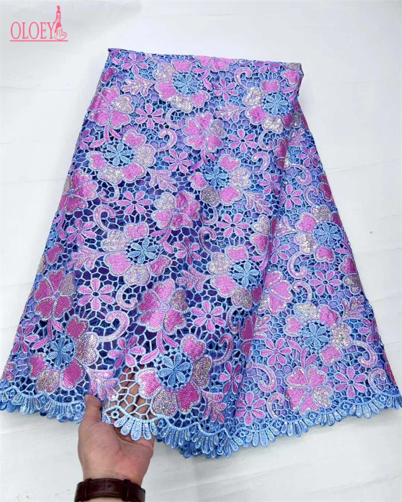 

Organza French Lace with Sequins African Tulle Cord Guipure Embroidered Net Fabric for Wedding Party Hot Selling