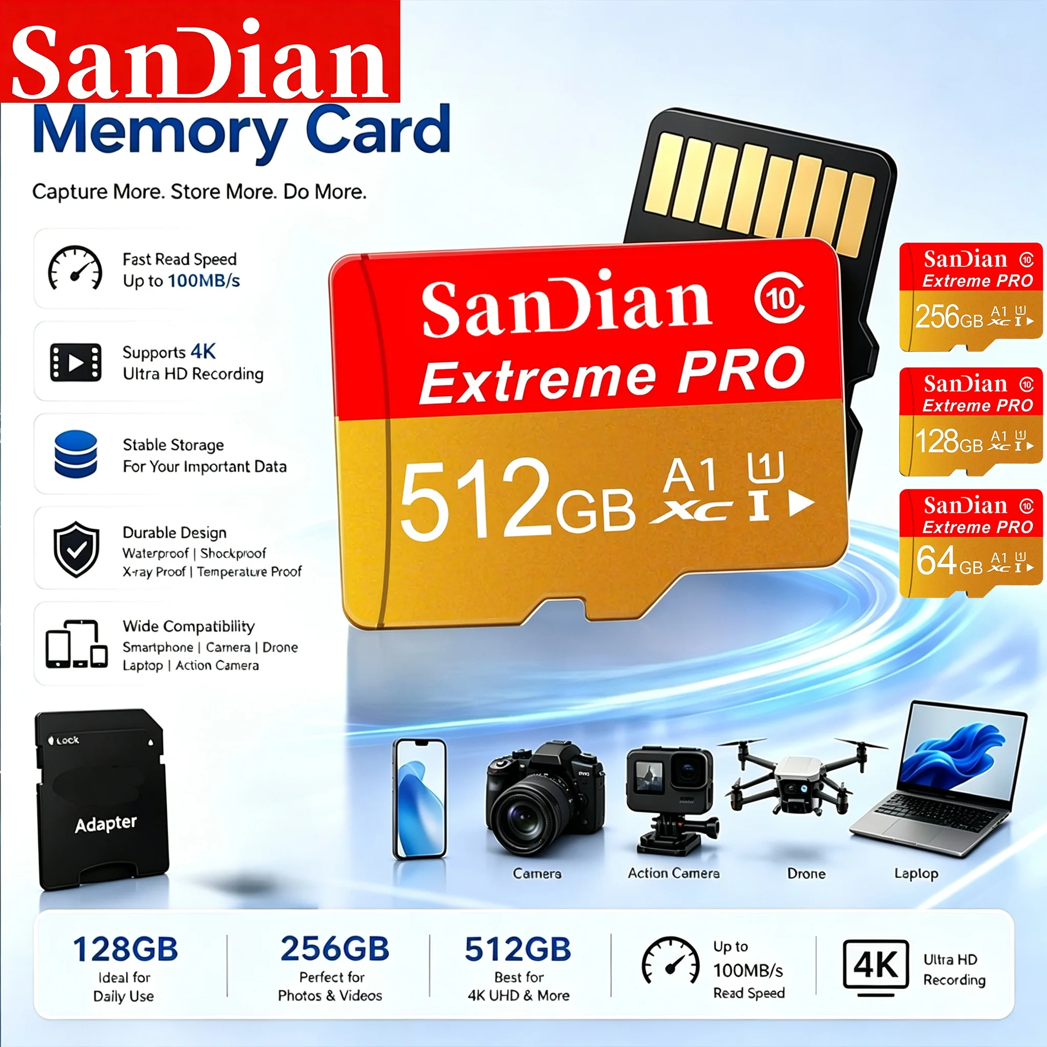 SD Cards 512GB 64GB 128GB 256GB Memory Card Micro TF SD Card TF Cards A2 for Tablet/Smart TV/VR Headset/MP3 Player/Recorder