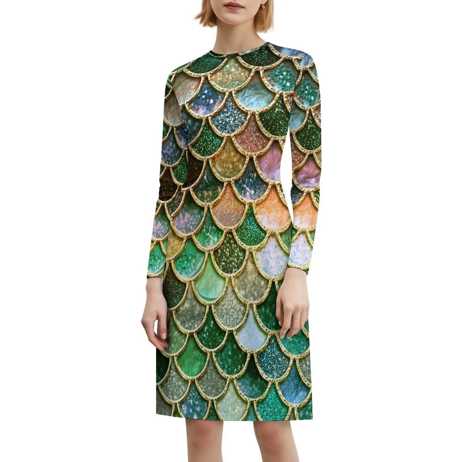 فستان مثير للإجازات من المعدن الربيعي باللونين الأخضر والذهبي اللامع للنساء على الشاطئ وحفلات أعياد الميلاد فستان قصير حورية البحر #6