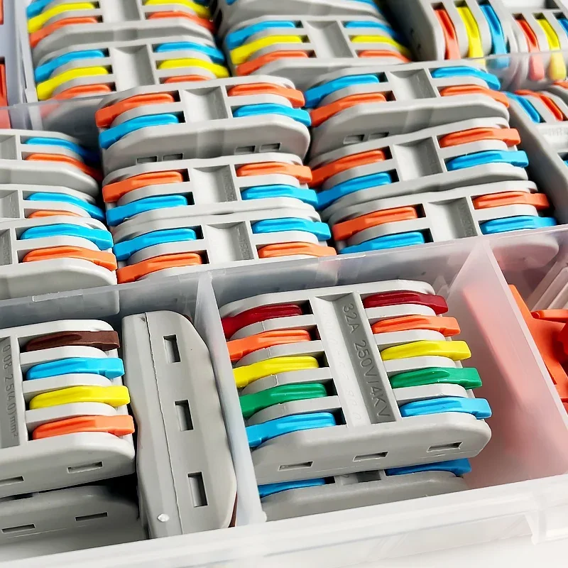 64Pcs Boxed Mini Snelle Boxed Draad Connector Spl Compacte Geleider Veer Bedrading Connector Geleider Push-In Klem Blok