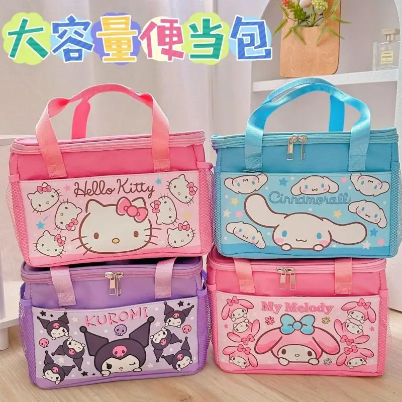 

Kawaii Hello Kittys Insulated Tote Lunch Bag Sanrios My Melody Kuromi Cinnamoroll Bento Box Storage Bag Foldable Zip Canvas Bag