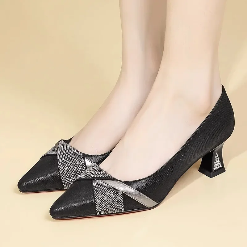 Femmes Talons Hauts Women Light Weight Black Houndstooth Spring & Summer Slip on Stiletto Heel Shoes Lady Classic Pumps G306