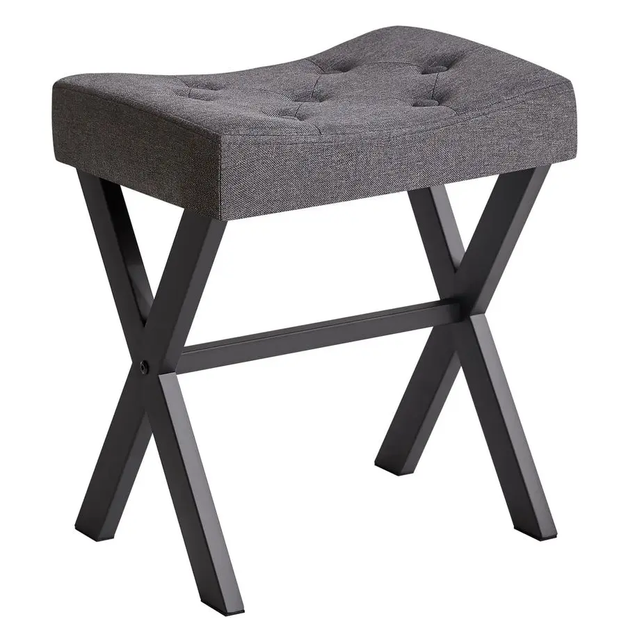 UShaped Linen Vanity Stool, Square Makeup Chair with XLeg, Ottoman Seat Footrest Stool, MultiUse as Small Side Table, for Bedroo