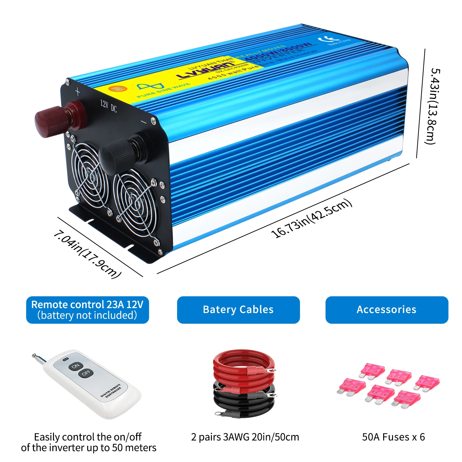 AC110V Inverter 8000W Pure Sine Wave Inverter DC12V/24V- AC120V 60Hz Solar Power Professional Converter