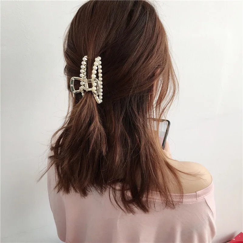 Imitation Pearl Metal Hairpins Geometric Hair Claws Bath Large Catch Clip Shark Clip Back Head Hair Clip Women Hair Accessories