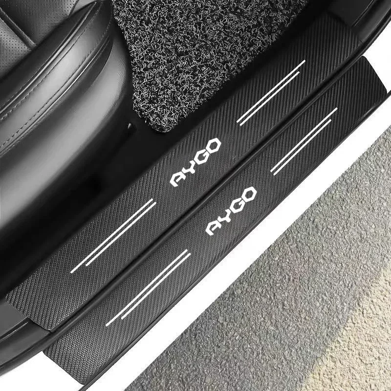 4PCS Car Door Sill Protector Carbon Fiber Threshold Anti-Scratch Stickers for AYGO 2023 Door Sill Scuff Plate Car Accessories