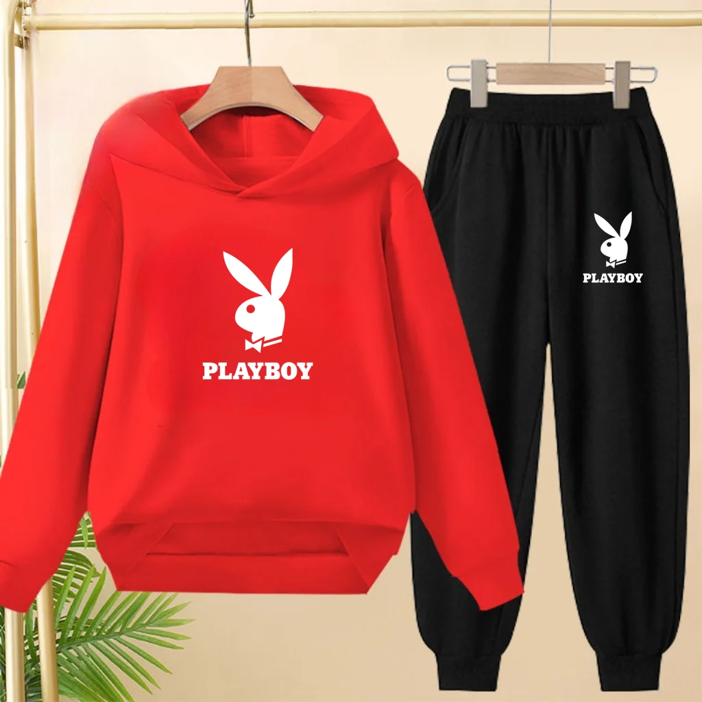 

The Cute Rabbit Print Winter Children's Hoodie Set Pullover Sweatpants Top Trousers Are Suitable for Boys and Girls Aged 3 to 12
