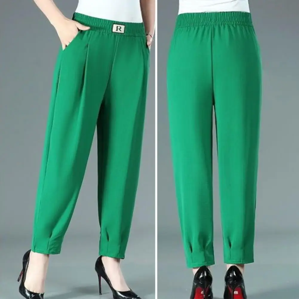 

Women Elasticated Waist Pants Stylish Women's High Waist Harem Pants with Side Pockets Comfortable for Streetwear for Summer