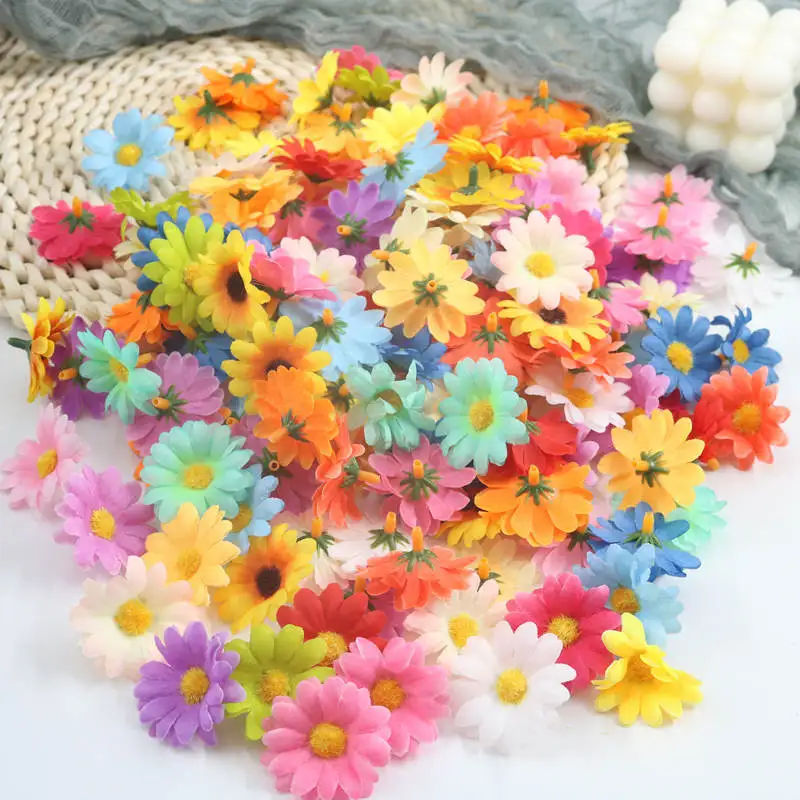 10/50/100PC Mini Daisy Decorative Artificial Silk Flowers Party Wedding Decoration Home Decor(without stem) Cheaper