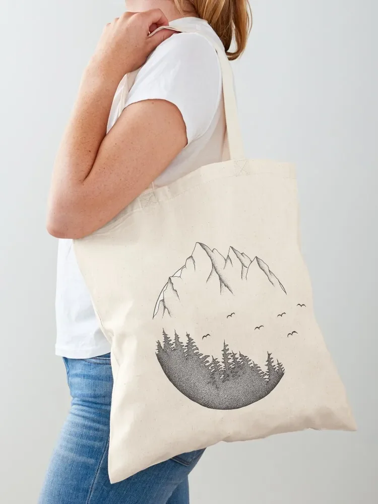 

Mountains Dotwork Tote Bag Women's shopper tote bag men large size bags Gift bags