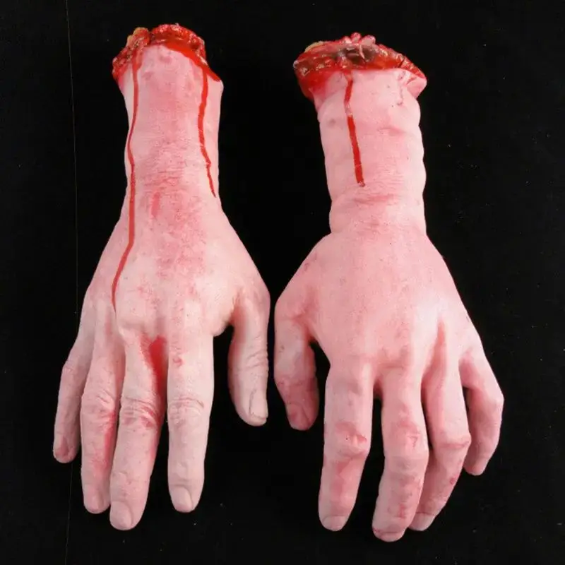 Halloween Horror Fake Arm Latex Broken Prosthetic Hand Scary Arm Cut Off Hand Bloody Halloween Haunted Party Decoration Prop ﻿