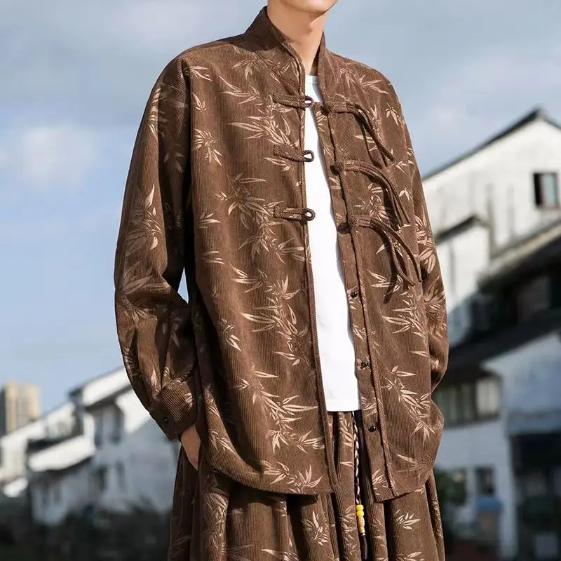 Vestuário retrô estilo chinês masculino, terno hanfu aprimorado, novo estilo chinês, capa, manto taoísta, chá e roupas zen