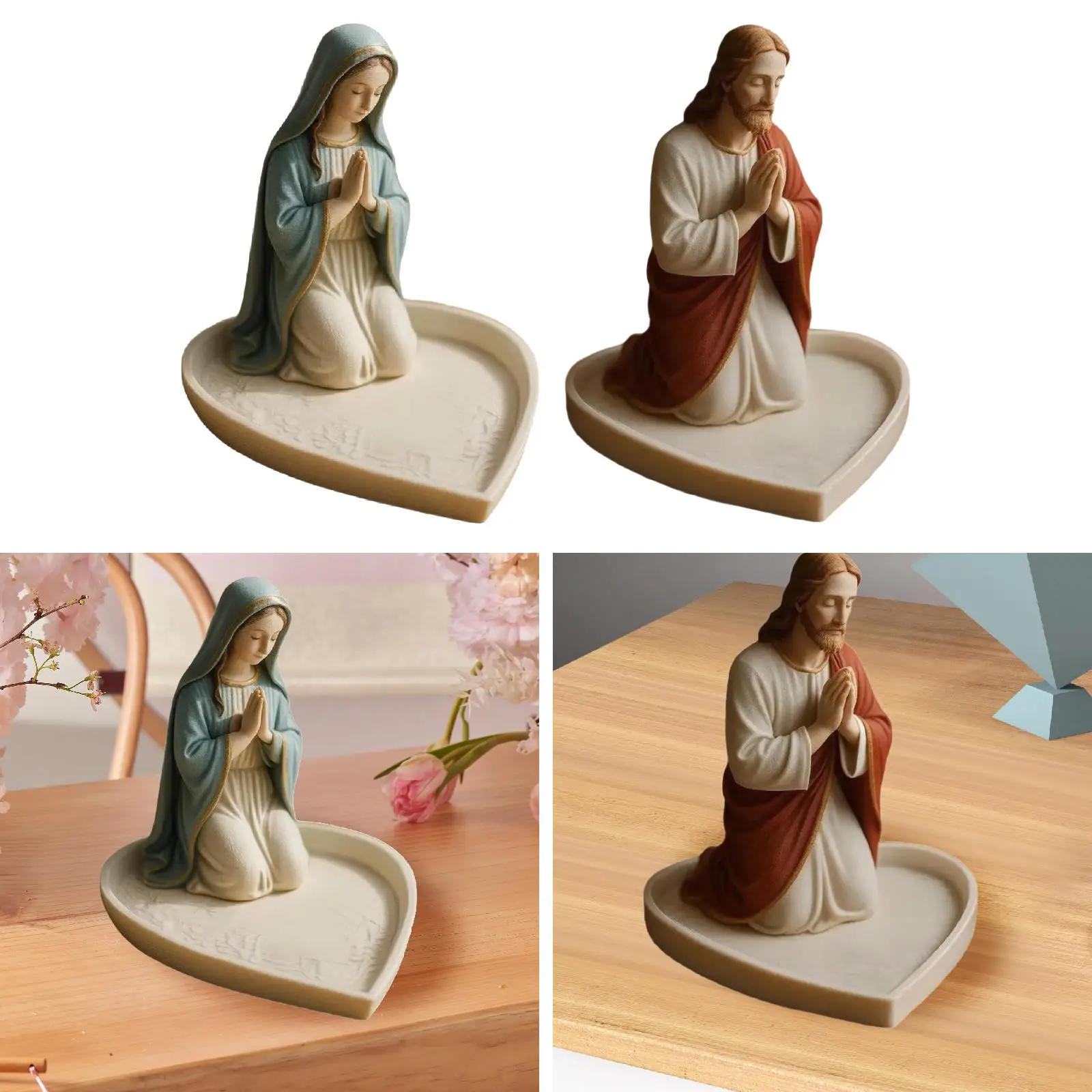 Praying Statue Jewelry Tray Rosary Holder Elegant Gift Figurine Jewelry Storage