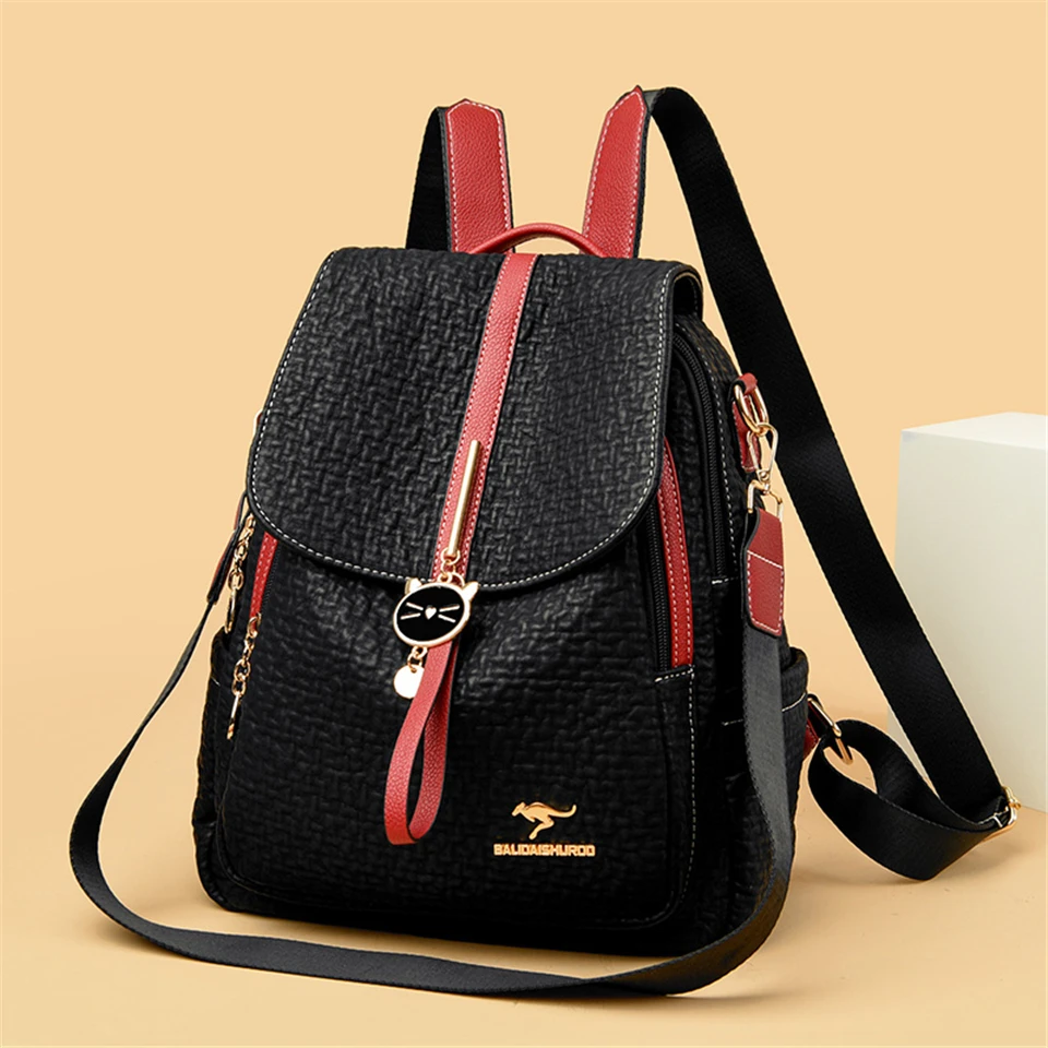 Fashion Backpack for Women Pu Leather Back Pack Ladies Travel Rucksacks Multifunction Shoulder Bags Large School Bags for Girls