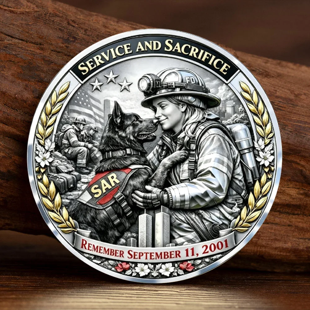 2D 9/11 Search & Rescue Hero Dogs Silvery Plated Commemorative Coin Remember September 11，2001 Souvenir Coin