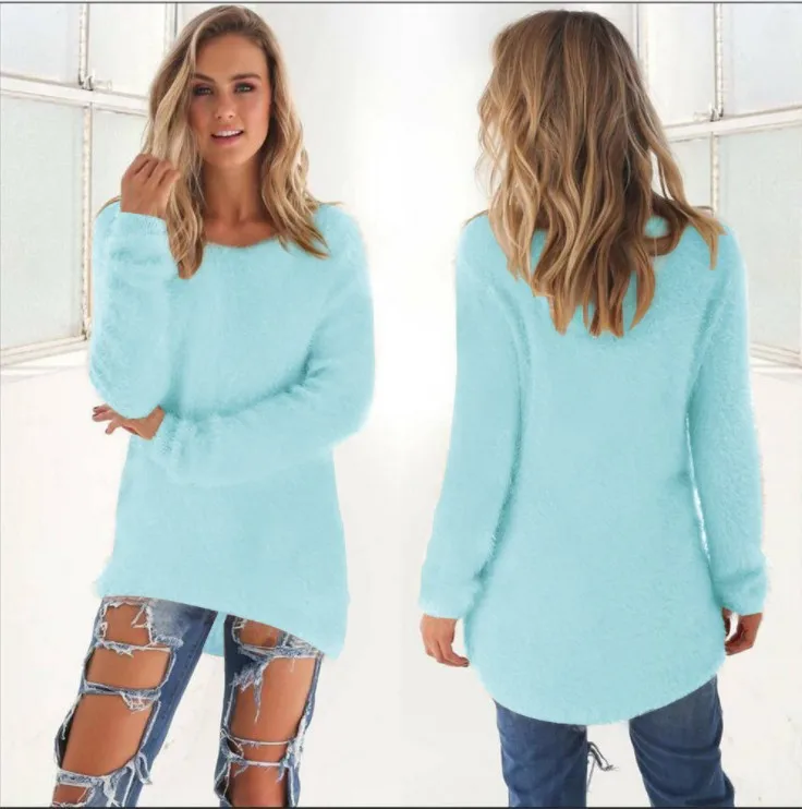 Elegant Solid Color Warm Women Clothing Autumn Winter Round Neck Long Sleeve Oversized Sweaters Casual Loose  Pullovers