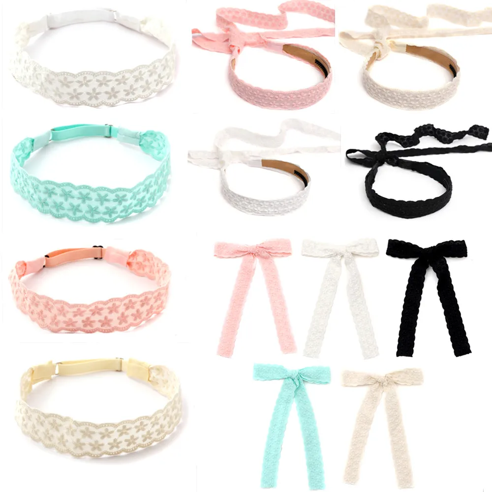 Fashion Cotton Eyelet Ribbon Hair Accessories Elegant Dressy headband bow clip For Girl