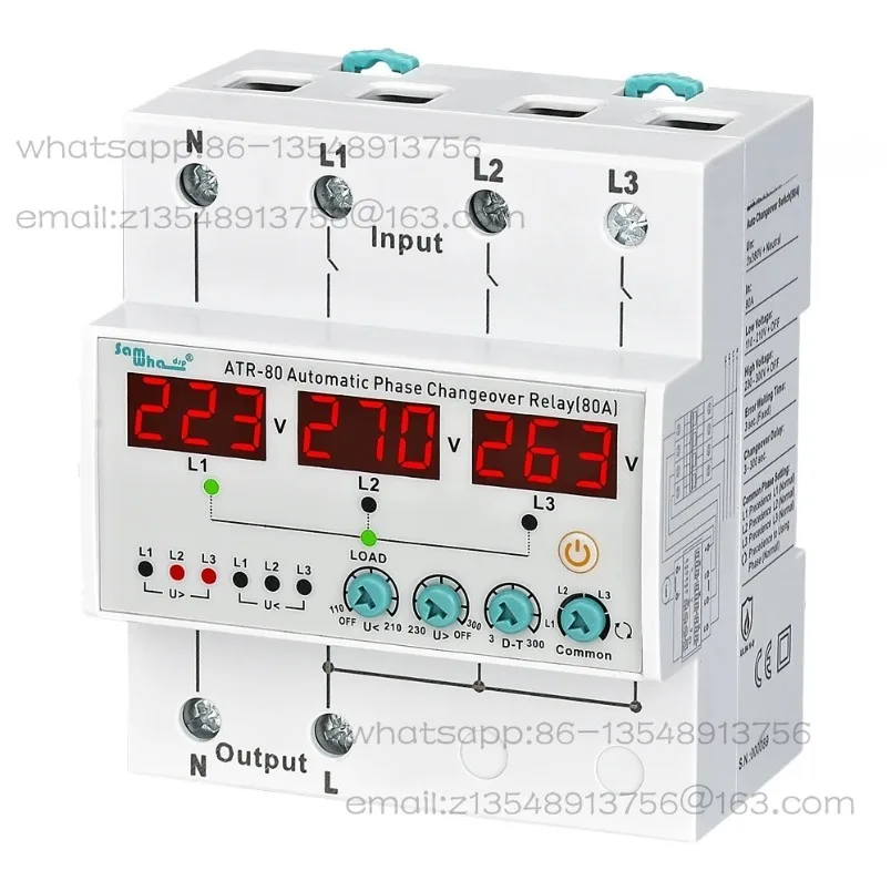 Three-phase to single-phase automatic switcher 63A/100A phase-missing over-voltage and undervoltage protection, adjustable delay