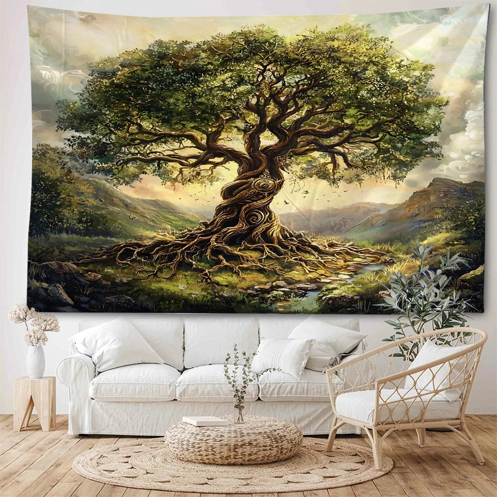 Dreamy Tree Landscape Tapestry, Famous Master's Masterpiece, Tree Painting, Home Background Decoration Tapestry