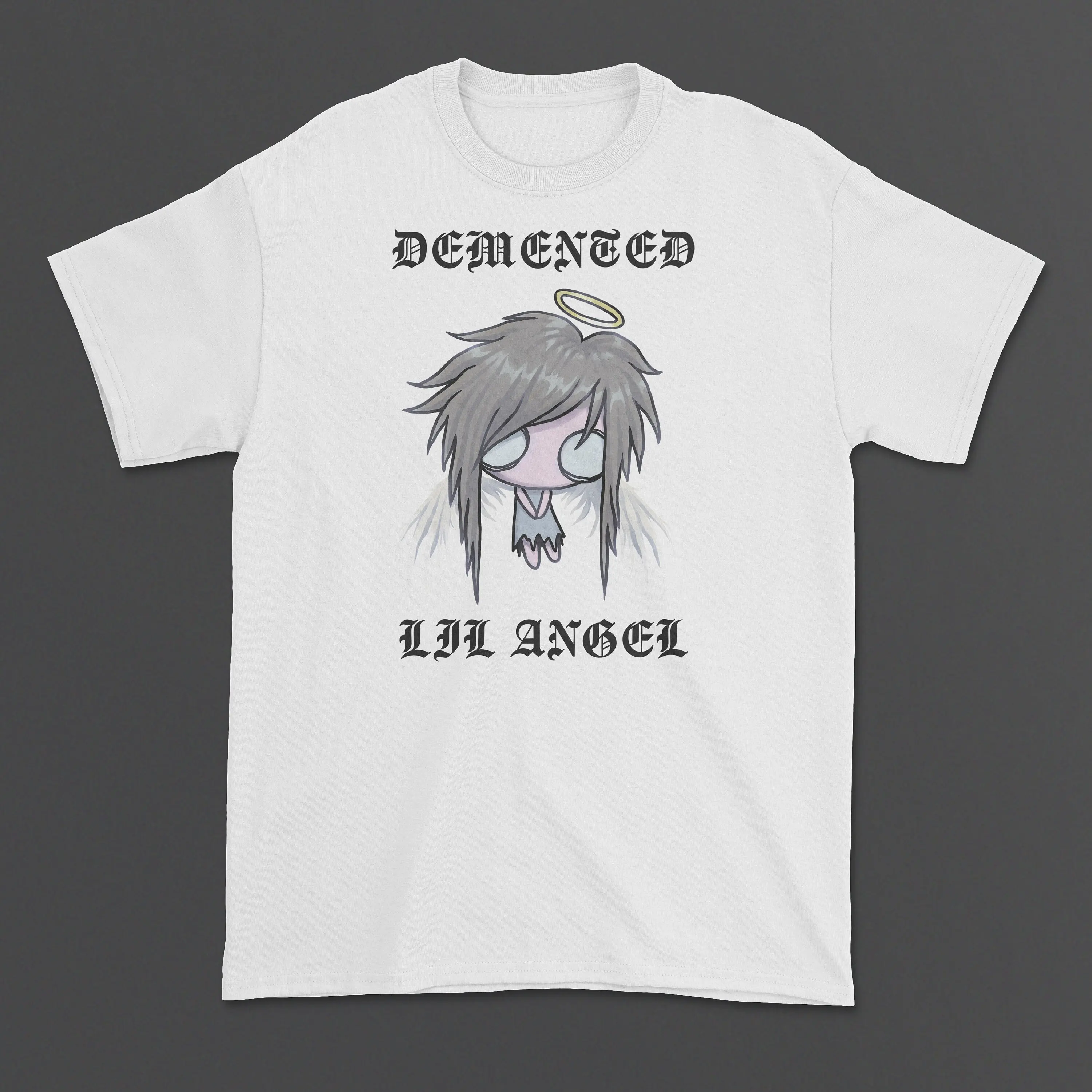 DEMENTED LIL ANGEL T-shirt  Black Y2k Grunge Mall Goth Emo Scenecore Weirdcore Retro 90s Graphic Tee Tops Streetwear Shirt