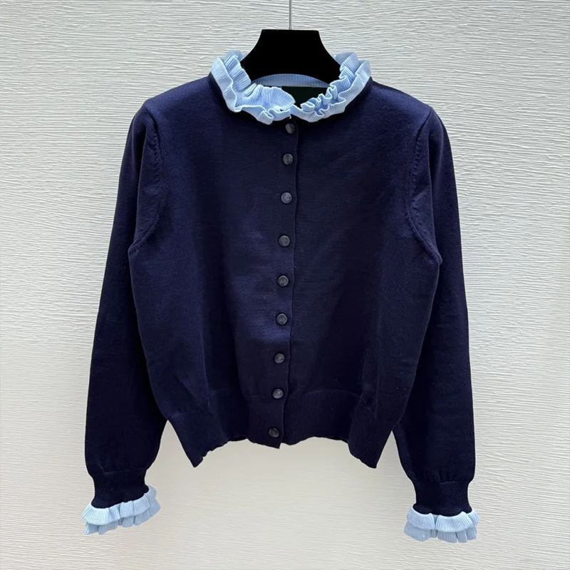 

Высококачественный женский свитер-кардиган во французском стиле с оборками и вышивкой, популярная одежда 25916100