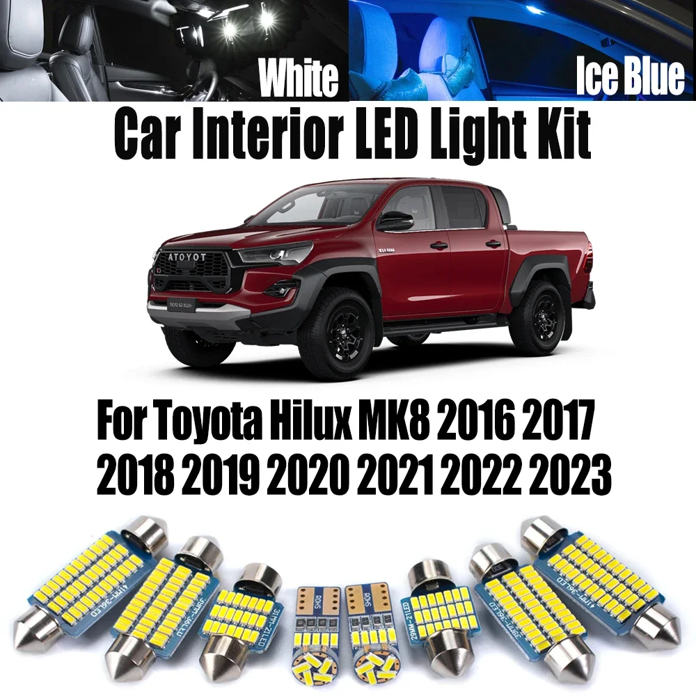 

8 шт. для Toyota Hilux MK8 2016 2017 2018 2019 2020 2021 2022 2023 лампы для номерного знака автомобиля светодиодный комплект внутреннего потолочного освещения багажника