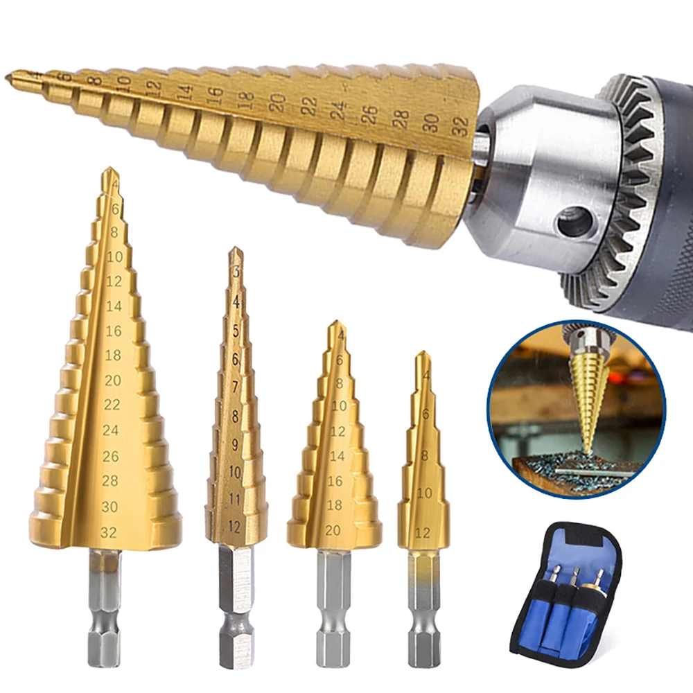 Hss Titanium Stap Boor 4-12 4-20 4-32Mm Boren Power Tools Metalen Hoge snelheid Staal Hout Hole Cutter Cone Boor Set